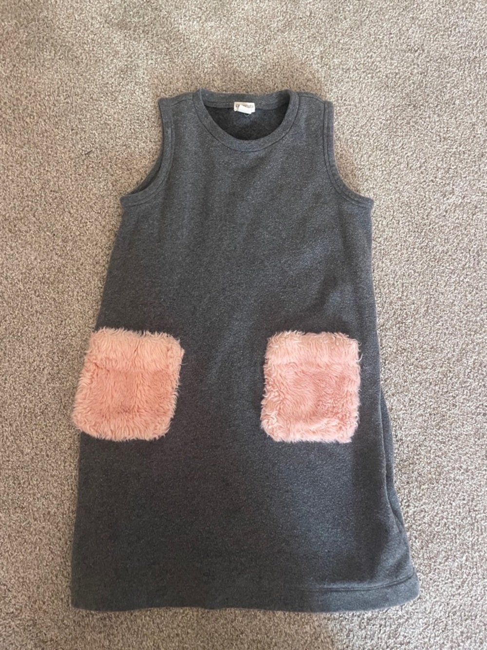 Crewcuts Gray Dress with Pink Faux-Fur Pockets